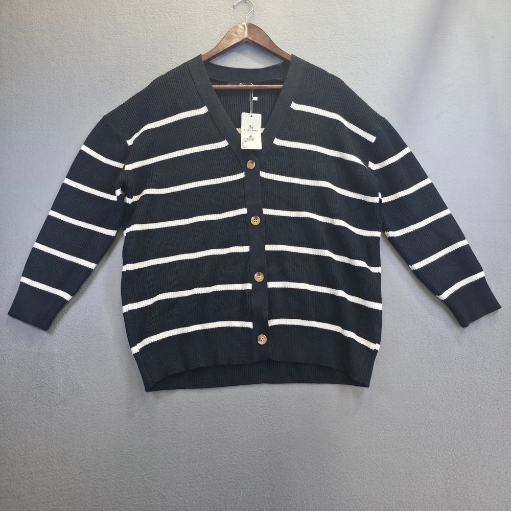 Lillusory Women's Black with White Stripe Cardigan Sweater Size XS NWT